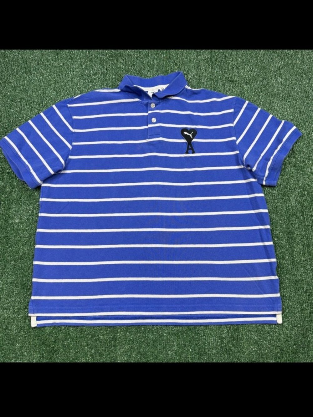 Ami x Puma Polo Shirt Men's Size L Blue Striped Short Sleeve Sportswear Casual